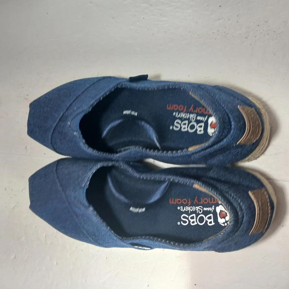 BOBS from Skechers Espadrille Platform Flats 9.5 Blue Denim Memory Foam 34105